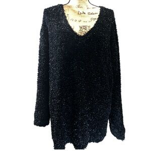 XES NY   EC  black v neck fuzzy sweater. Size 1X